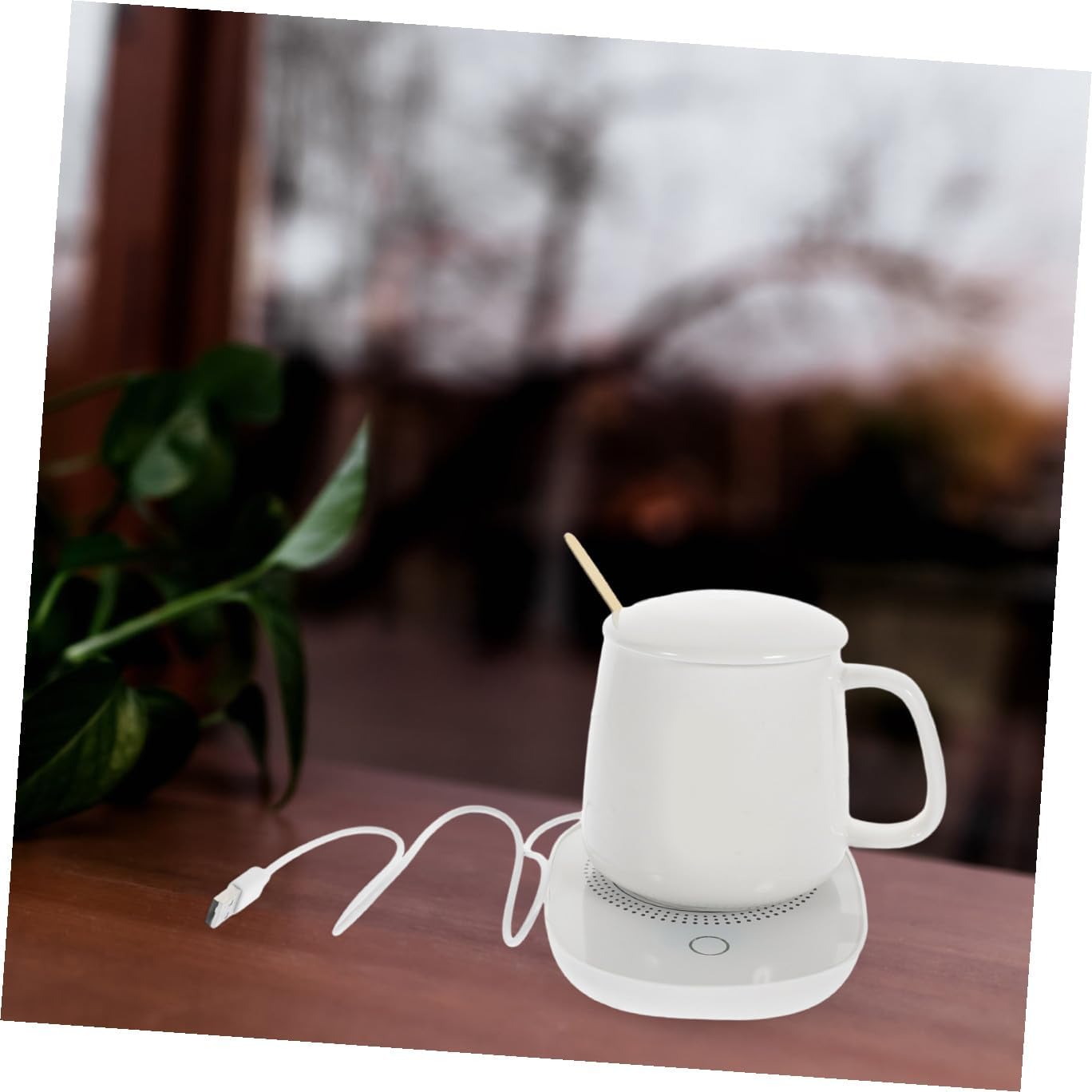 Electric USB Coffee Warmer Pad 55℃ Thermostatic Ceramic Mug Heater with Gravity Sensor for Milk Heating, Beige USB Cup Warmer for Home and Office Use