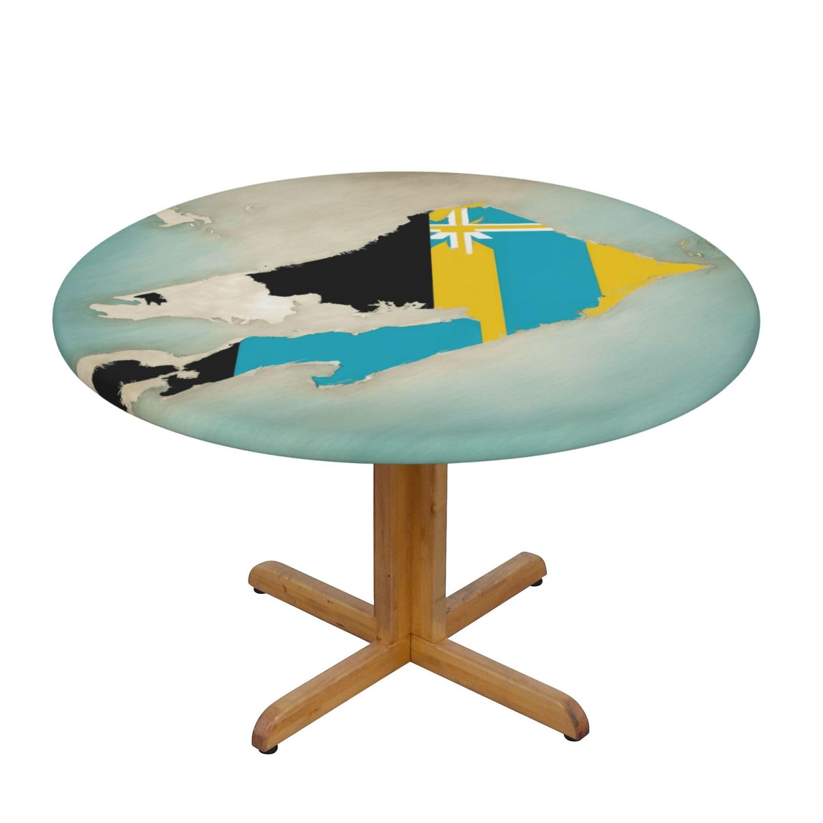 DUWAA Bahamas Position Flag Map Print Oxford Fitted Table Cover For Patio Picnic, Waterproof Round Tablecloth For Home And Outdoor