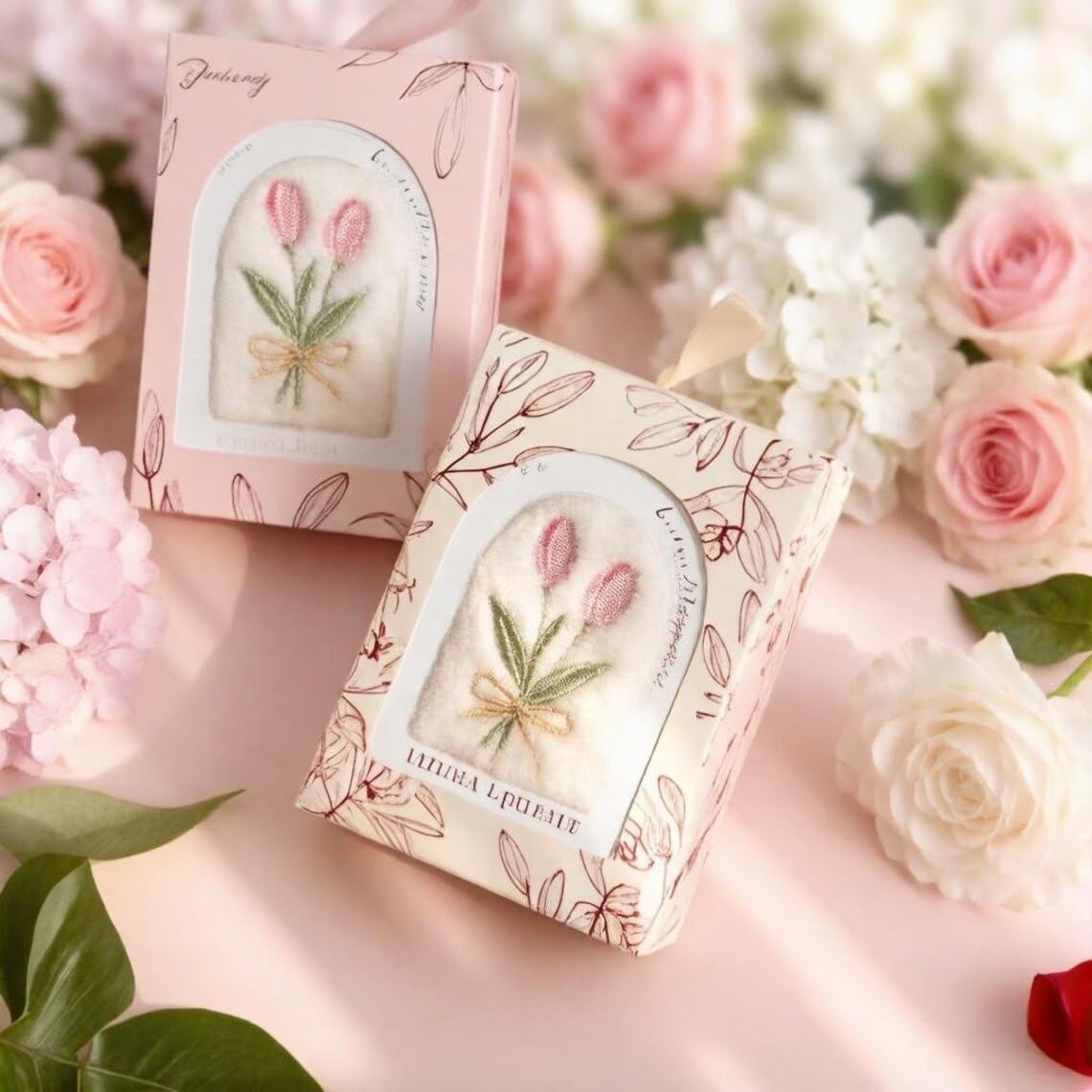 Tulip Embroidered Hand Towel Gift Box for Women,Soft Cotton Face & Hand Towel,Floral Design Decorative Towel,Premium Gift Box Packing for Birthday, Wedding Bridesmaid Gift(Pack of 2)-image-26