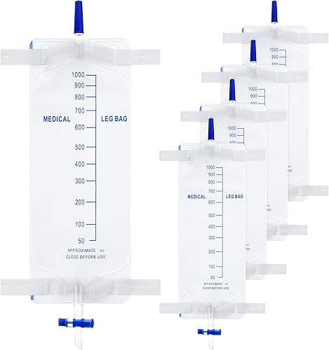 Paquete de 5 bolsas de pierna de 33.8 onzas  33.8 fl oz, bolsa de drenaje urinario con correas de tela, catéter de pierna con válvula antirreflujo