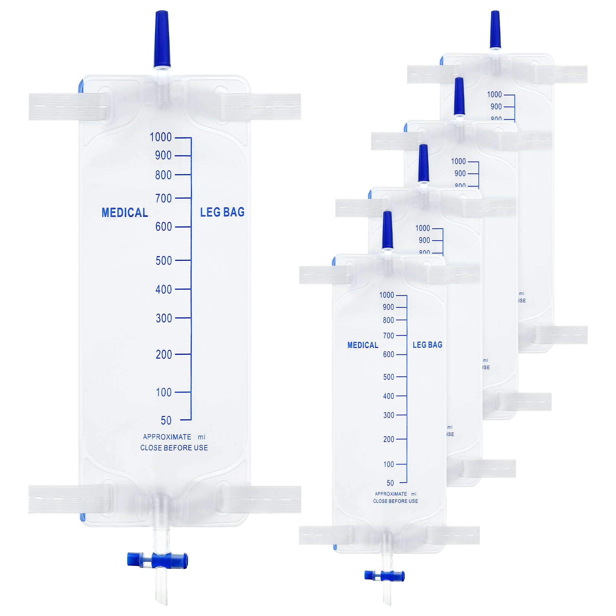 5 Pack 33.8oz/1000ml Leg Bag Urinary Drainage Bag with Cloth Straps
