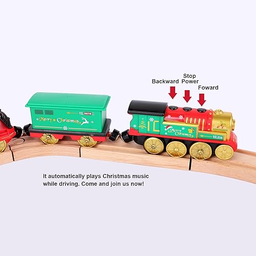 Miniatura 7 de Tren a pilas para pista de madera, juego de locomotora de tren motorizado de Navidad con conexión magnética, luces y sonidos, accesorios de tren de