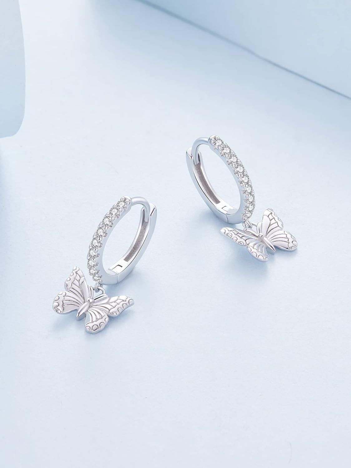 S925 Sterling Silver Post Drop/Dangle Earrings for Women | Heart, Star, Butterfly Huggie Earring Hypoallergenic Lightweight Paved with Cubic Zirconia | Birthday Valentine's Day Earrings Jewelry for Women Girls - Image 7