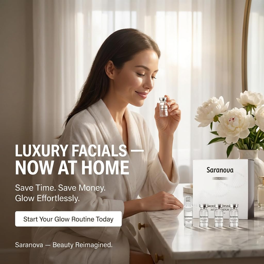 Original Saranova Micro Infusion System for Face, Moisturizing Serum Smooth Skin Facial Serum At-Home Hydrating, Face Serum and Stamp, 1 Month supply
