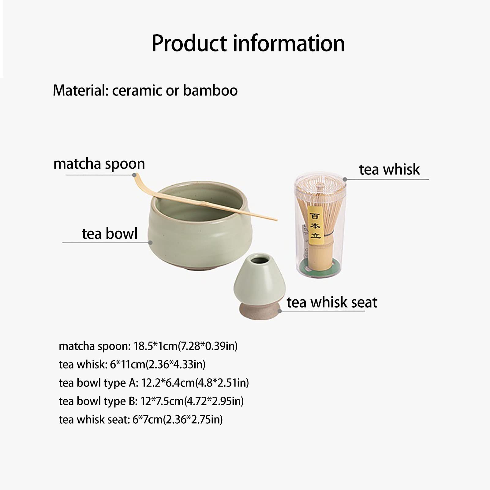 SXYAO Japanese Matcha Kit Ceremonial 4-Piece Set, Ceramics Glaze Matcha Bowl Whisk Holder Bamboo Spoon Matcha Whisk Set Traditional Tools Tea Lovers(A crack gray-white)