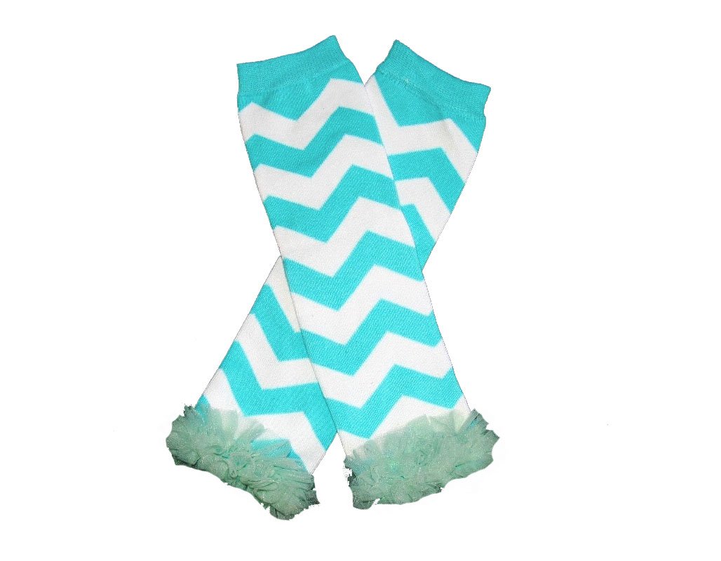 CHEVRON AQUA & WHITE CHIFFON TUTU RUFFLES - Baby Leggings, Leg Warmer