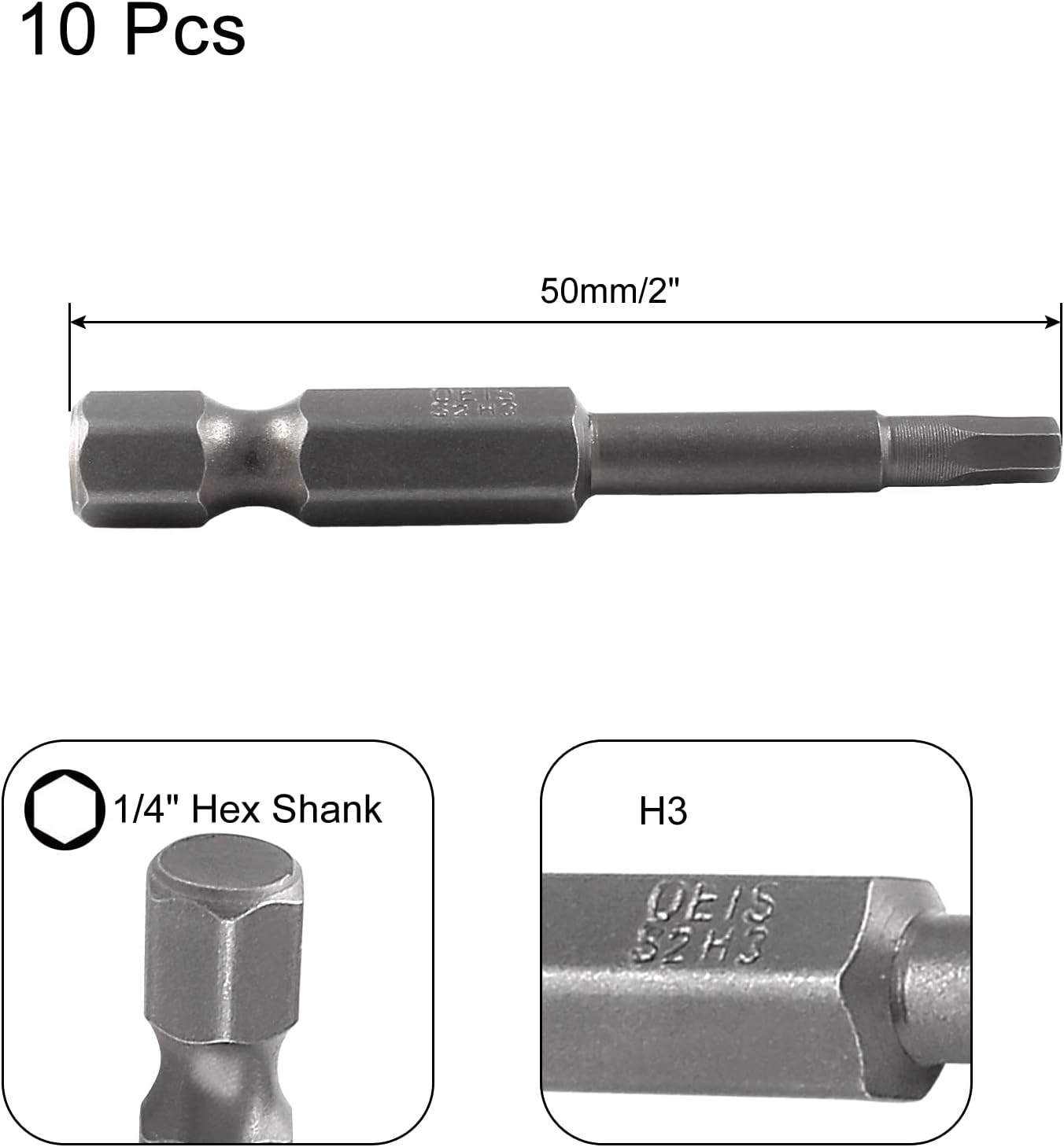 10Pcs Hex Head Allen Wrench Drill Bit Set, S2 Steel Magnetic Hex Bits H3.0 Hex Head Screwdriver Bits, 1/4" Shank, 2 Inch Length