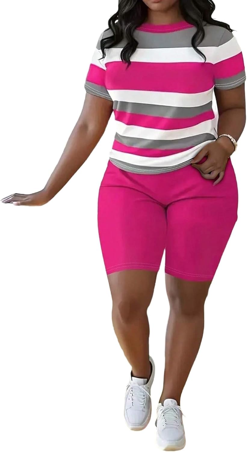 HBQ Women 2 Piece Outfits Summer Sweatsuits Slim Fit Track Suits Biker Short Workout Jogger Sets