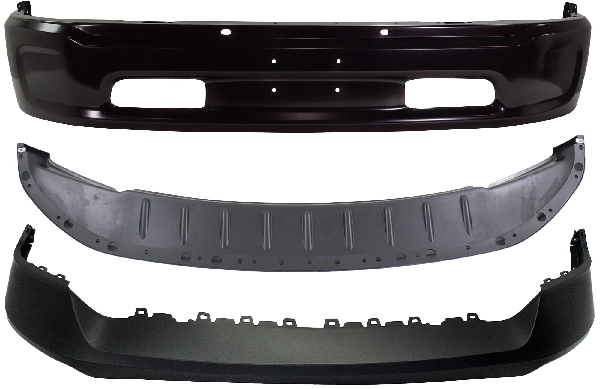 Garage-Pro Bumper Kit for Ram 1500 2014-2018 Front Lower Painted Black Steel w/o Fog Light Holes w/o parking aid sensor holes For Models With Two-Piece Bumper Type and Ram Logo Replaces # 68160856AC