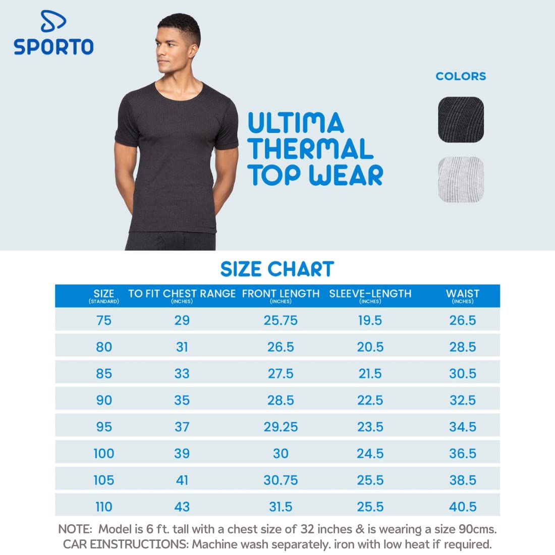 sporto (Macho Ultima Thermal Top | Round Neck & Half Sleeves | Ultra-Thin, Feather-Soft Fabric | Triple Insulated for Extra Warmth | Solid|for Men's Black 4