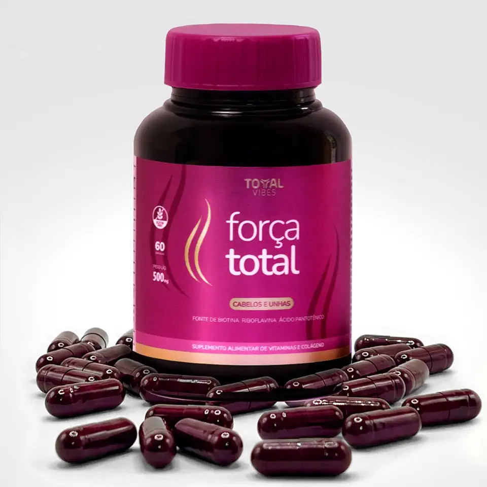 Suplemento Alimentar Capilar Força Total - Complexo Vitamínico Antiqueda e Fortalecimento de Fios e Unhas – Ideal para Pós-Bariátrica e Dietas Restritivas – 60 Cápsulas