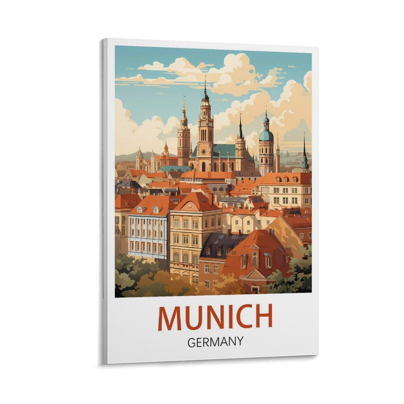 Lhjoiun Frame-Style Munich Germany Vintage Travel Poster 12X18inch(30X45cm) Art Canvas Print For Living Room Bedroom Home Decoration Modern Art