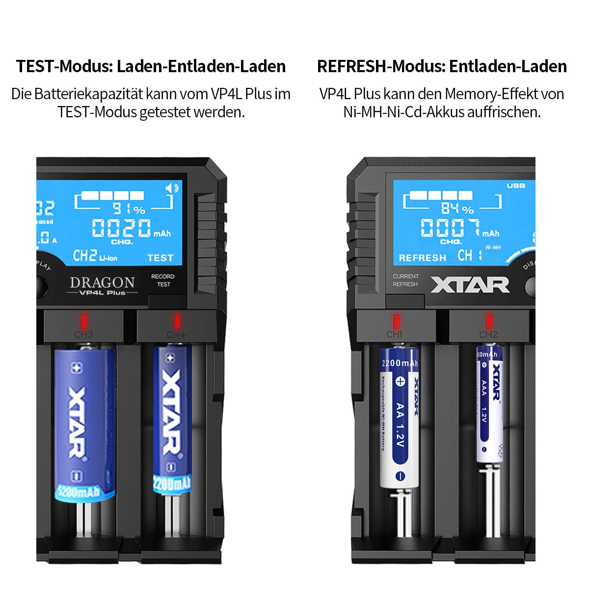 XTAR Dragon VP4L Plus Professional 18650 Kapazität Tester Universal 18650 Ladegerät für wiederaufladbare Batterien Li-ion 21700 26650 14500 16340 NI-MH NI-Cd AA AAA