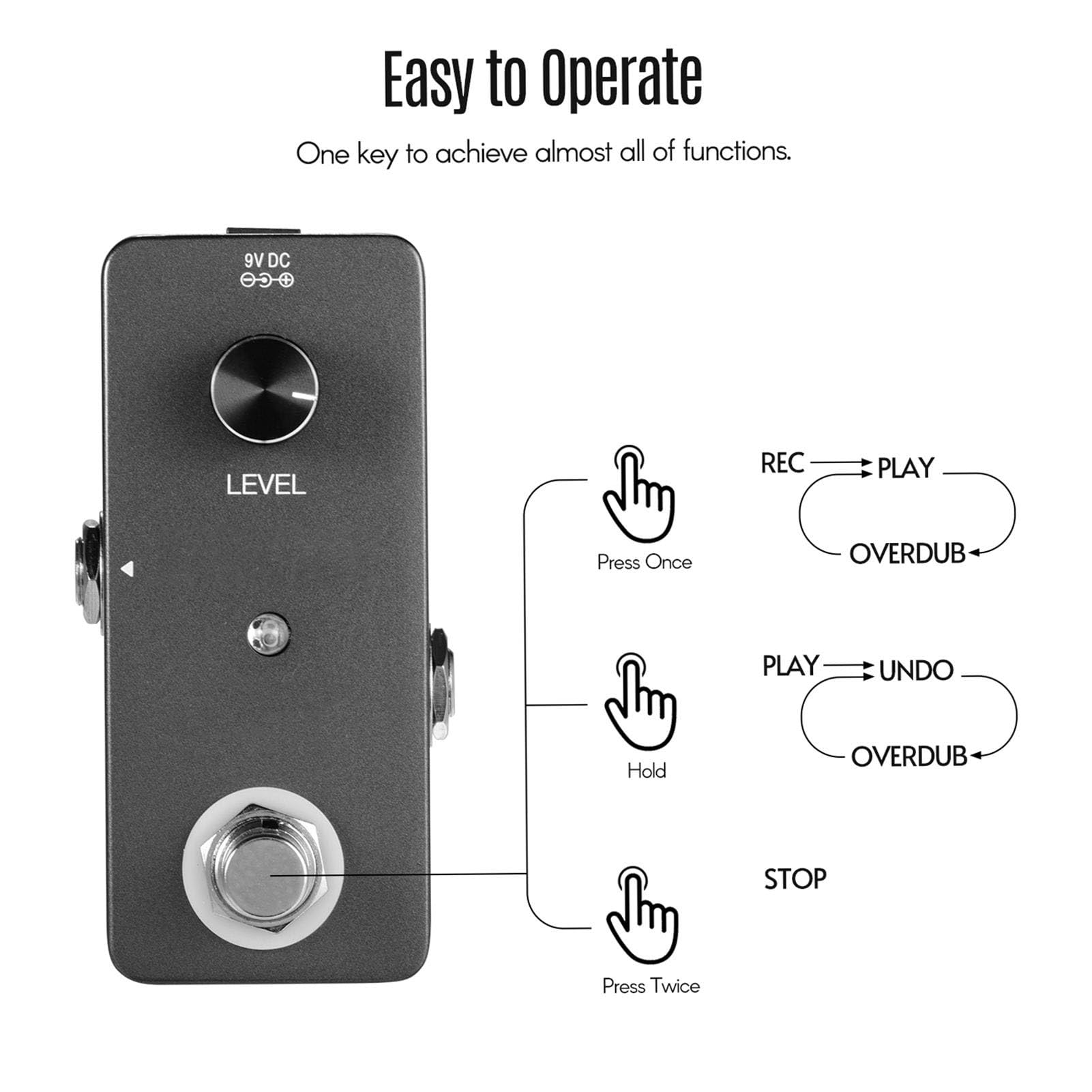 Pédale d'effet Mini Looper Mtlavishness pour guitare et basse avec overdubs illimités, temps de boucle de 5 minutes et interface USB, qualité sonore professionnelle, violet, (Gris foncé)