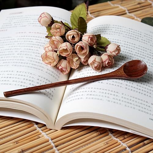 Miniatura 8 de Meiyahome - Cuchara de madera larga de mango redondo de 8 pulgadas, cuchara mezcladora hecha a mano de material Nanmu, cuchara de café de 7.9 in,