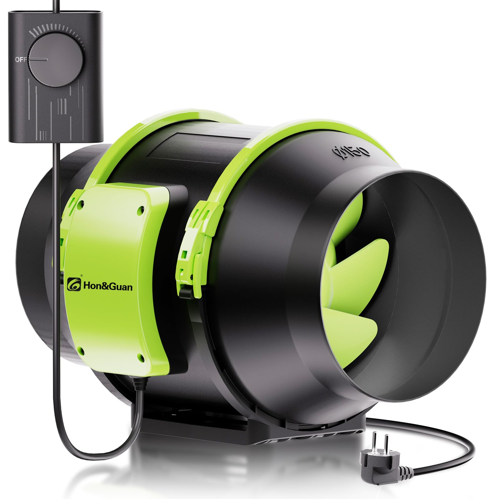 Hon&Guan Extracteur d'Air 150mm Silencieux avec Régulateur de Vitesse, Ventilateur d'extraction avec Prise Europlug IP44 Classe de Protection pour Machines à Graver au Laser