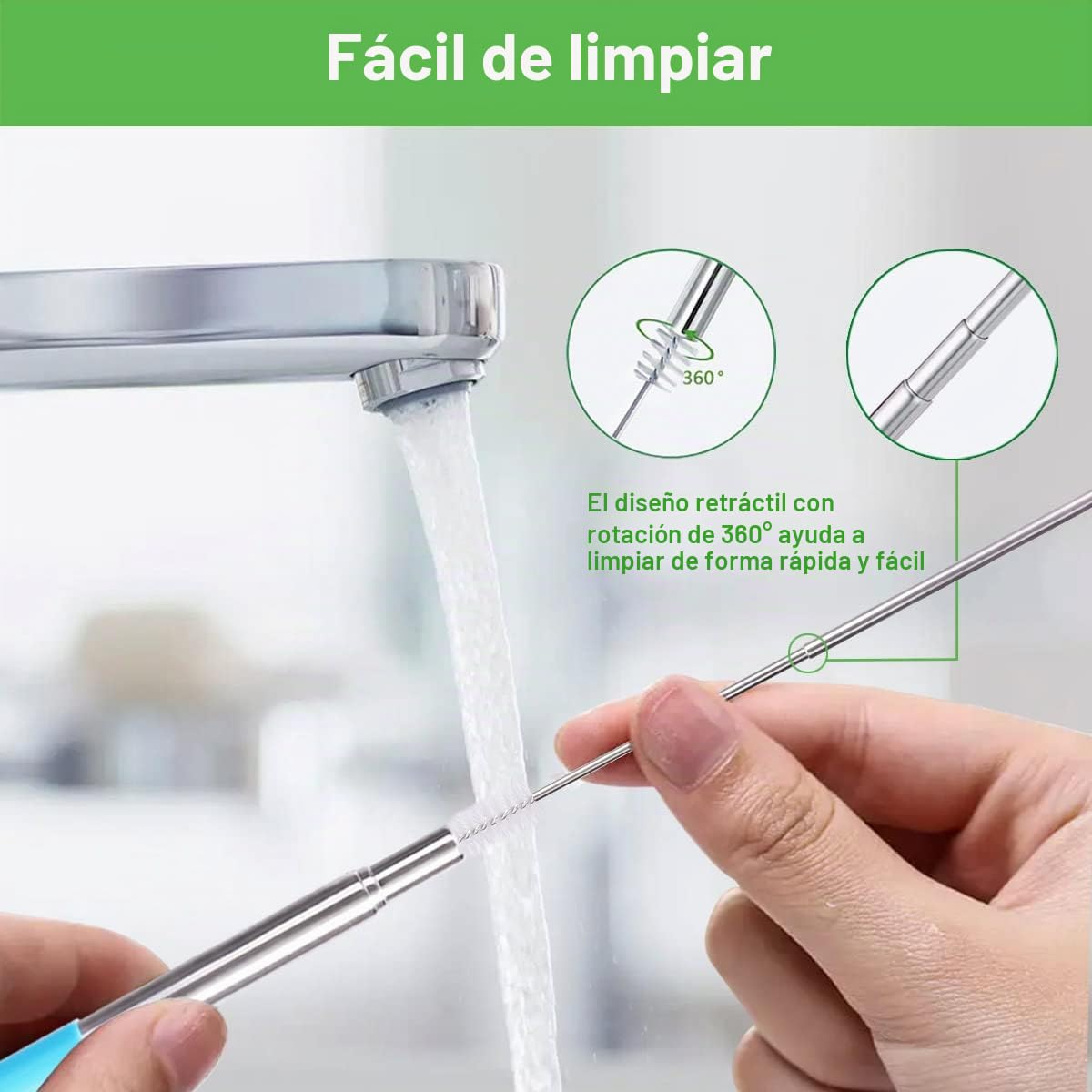 4PCS Pajitas Telescópicas de Acero Inoxidable, Portátiles Pajitas Telescópicas Reutilizables, Fácil de Limpiar, Longitud de hasta 23 cm, Cepillo de Limpieza/Estuche/Mosquetón, Negro/Plata/Azul/Naranja