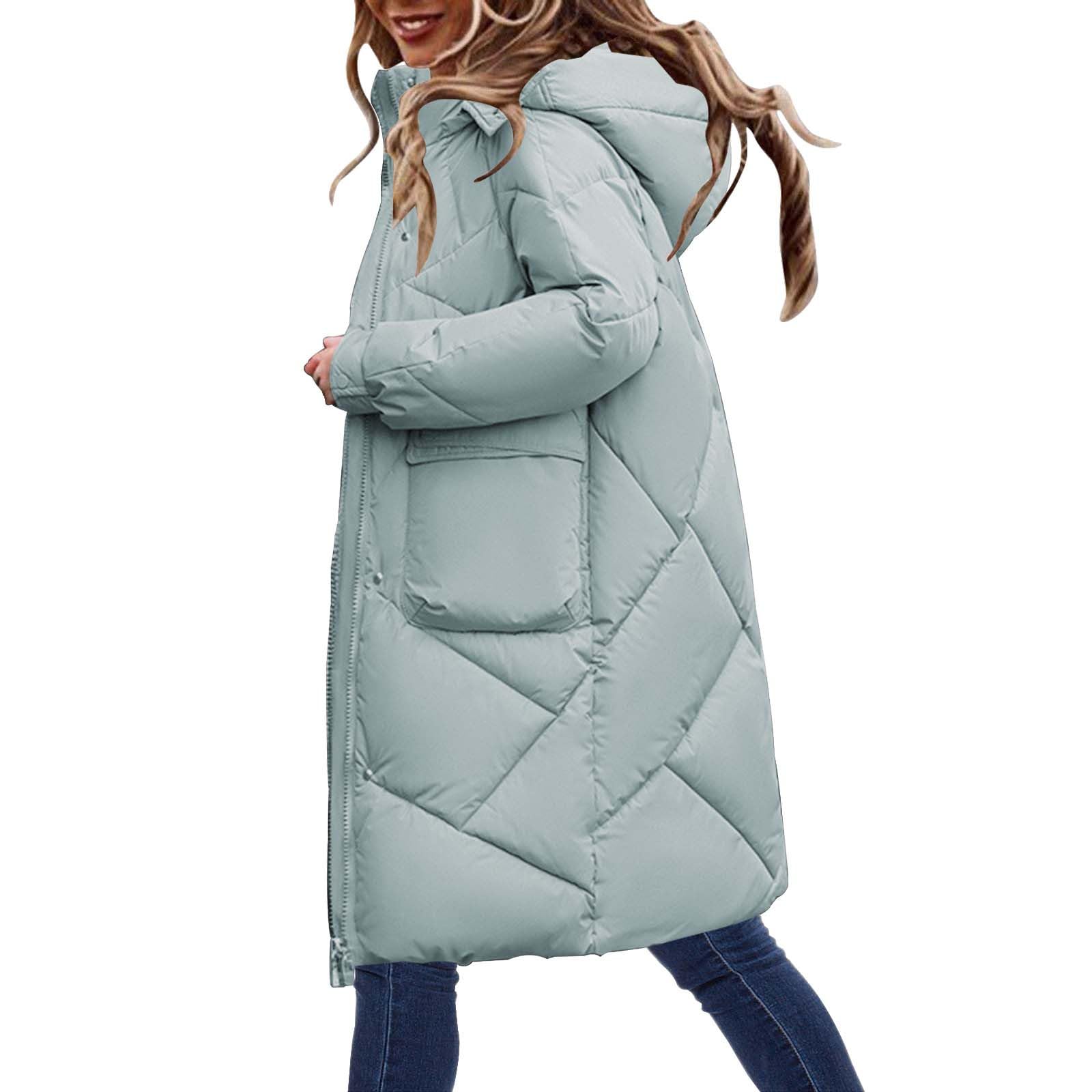 Chaqueta de plumón gruesa lisa para mujer, de algodón largo, para invierno, chaqueta de invierno para hombre, cálida y acogedora, chaqueta acolchada de invierno, chaqueta de plumón elegante y