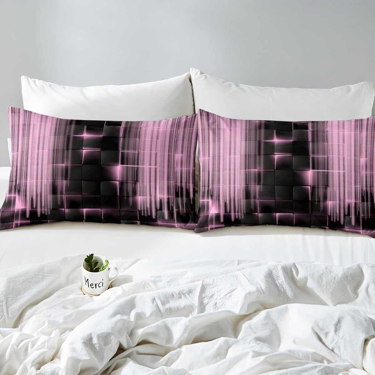 Feelyou Pink and Black Bedding Set for Kids Boys Girls Ombre Comforter Cover SetDuvet Cover Full Size Bedroom Decor Honeycomb Modern Art Bedspread Cover Bedding Collection 3Pcs,No Comforter