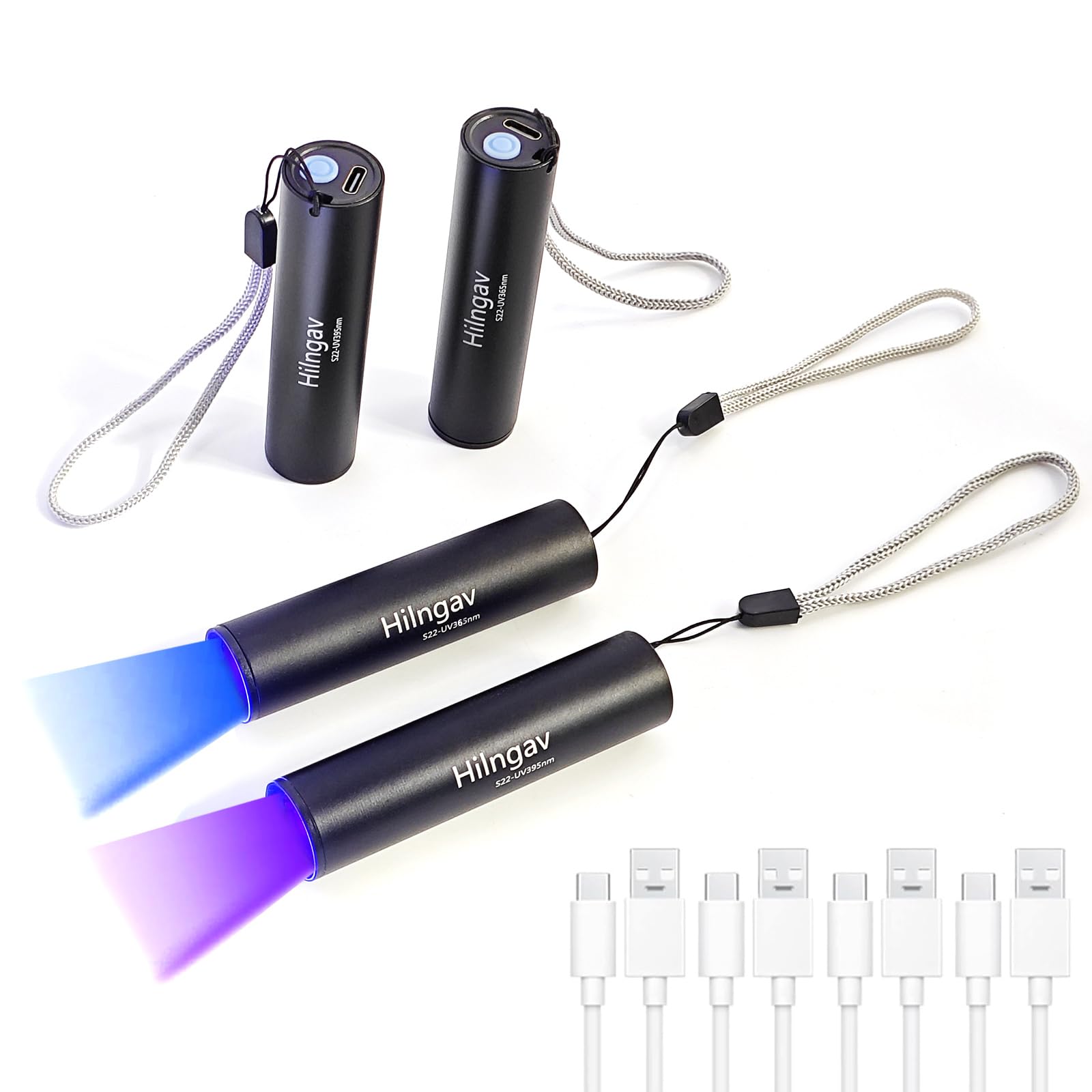 4 Pack Rechargeable Black Flashlight Small UV Black Flash Light 395 NM 365 NM Mini Blacklight Flashlights USB C Charging LED Handheld Torch for Pet