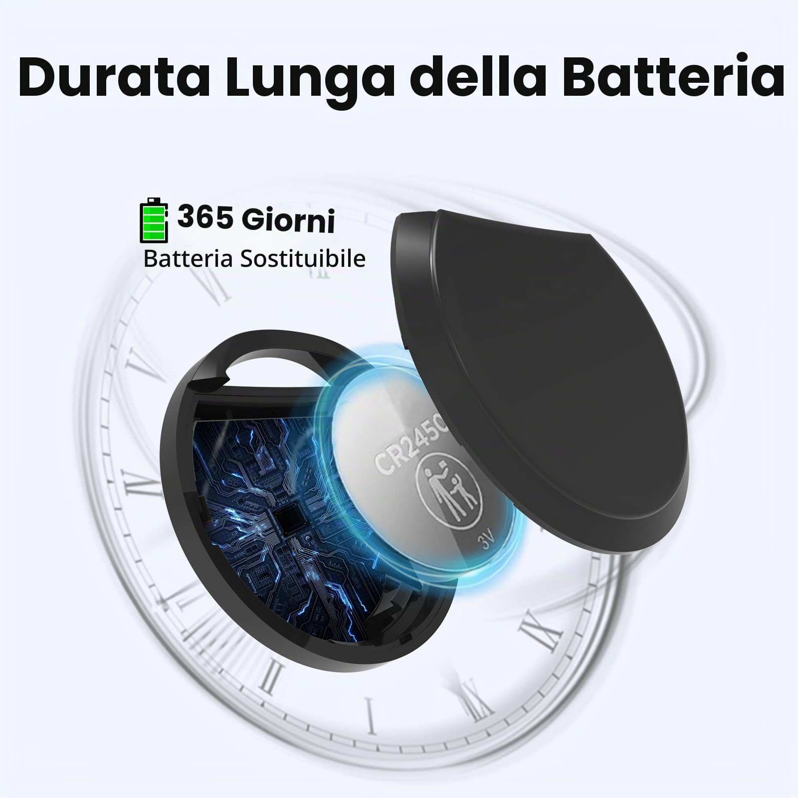 RSH Air Tag 4 Pezzi, Smart Tracker Localizzatore Funziona con Apple Dov'è App (solo iOS, NON per Android), Bluetooth Trova Oggetti per Chiavi/Bagagli/Valigie/Portafogli, Batteria Sostituibile