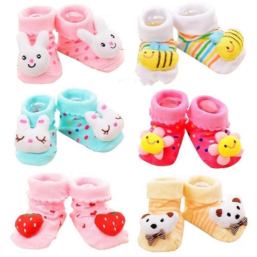 Shivaaro Unisex 0-12 Months Baby Boy/Girl Multi-Colored(Assorted) Socks/Booties Pack of -2 3