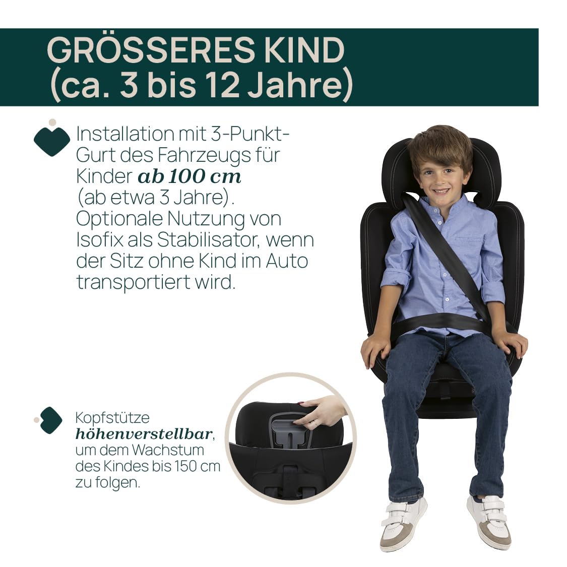Chicco Fotelik Samochodowy Mokita i-Size, z systemem Isofix, dla dzieci od 76 do 150 cm, Od 15 Miesięcy, w Zestawie Materac Redukcyjny, Szary