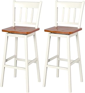 TANGZON Bar Stools Set of 2, Rubber Wood Swivel Bar Chairs with Backrest & Footrest, 61cm/76cm Tall Seat, Counter Barstools for Home Kitchen Island Dining Living Room (White, 43 x 46 x 111cm)