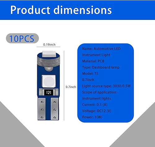 Miniatura 2 de 10 luces LED para automóvil, T5 3030 3SMD, luz indicadora de grupo de instrumentos, repuesto de bombillas de alto brillo, herramienta de iluminación
