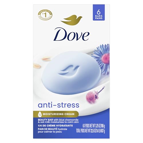 “Dove Anti-Stress Blue Chamomile And Oat Milk Moisturizes to Calm Skin Soap 106g Pack Of 6