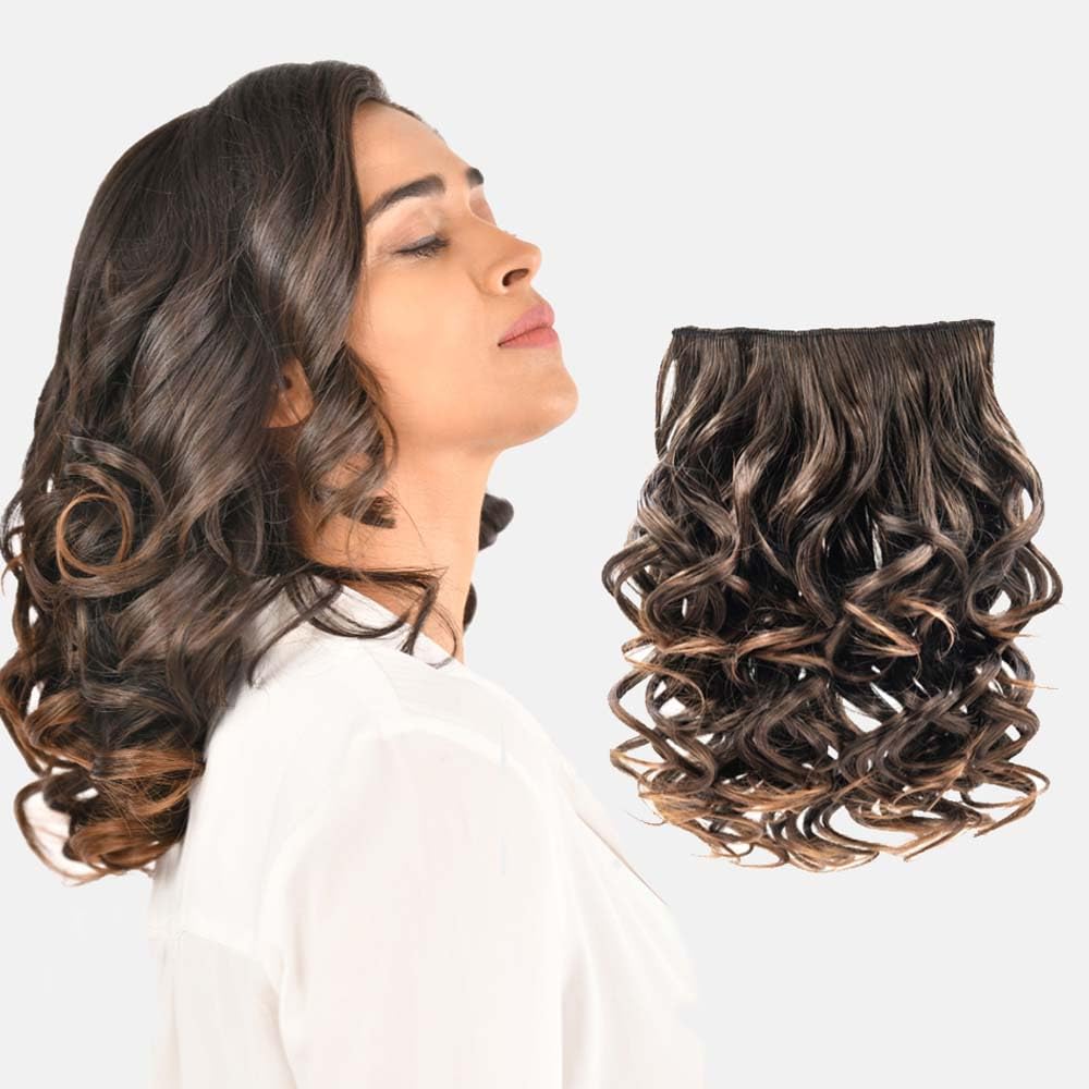 JustClipIt Nina Curly Hair Extension – Short | Off Black/Light Brown Tip | Clip-In Synthetic Hair | Heat-Resistant, Voluminous Curls | Reusable & Damage-Free-image-49
