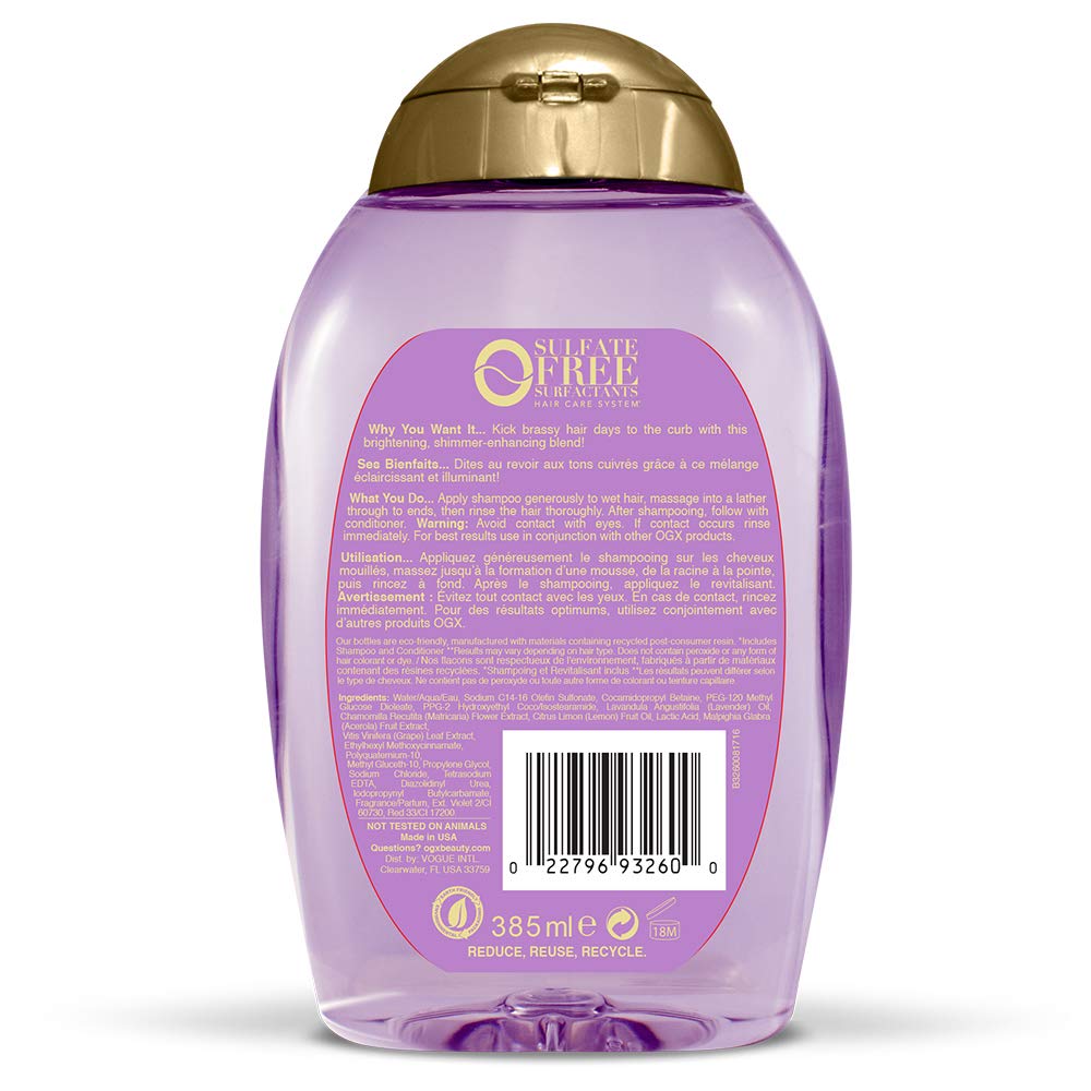 OGX Hydrate & Color Reviving + Lavender Luminescent Platinum Shampoo, 13 Ounce Bottle - Image 2