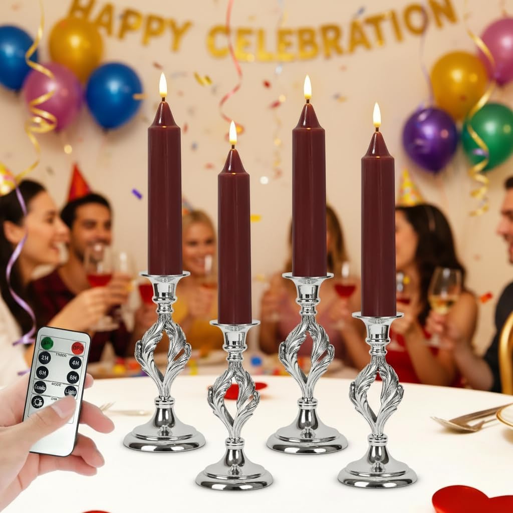 9 Inch Red Chunky Flameless Taper Candles LED Real Wax Thick Taper Candles with Remote Battery Operated for Party Celebration Mother's Day Holiday Wedding Dinner Table Centerpiece