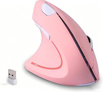 Wireless Mouse Pink Ergonomic Left Handed Mouse, Vertical Left Hand Optical Ergo Carpal Tunnel Portable Lightweight Cordless Mice for PC Laptop Computer Mac Office Travel Middle Large Hands Women Gift