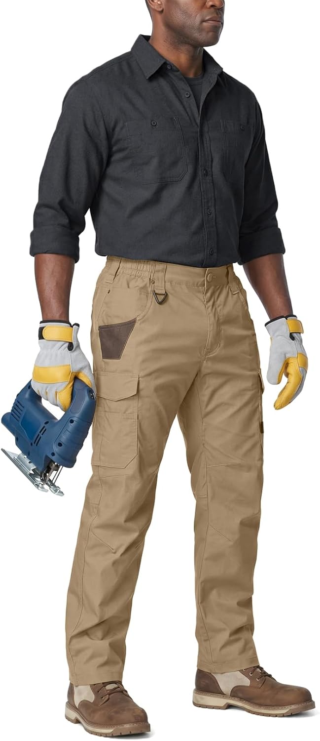 Men's Work Pants, Ripstop Water Resistant Stretch Outdoor BDU Tactical Hiking Utility Cargo Pants for Men