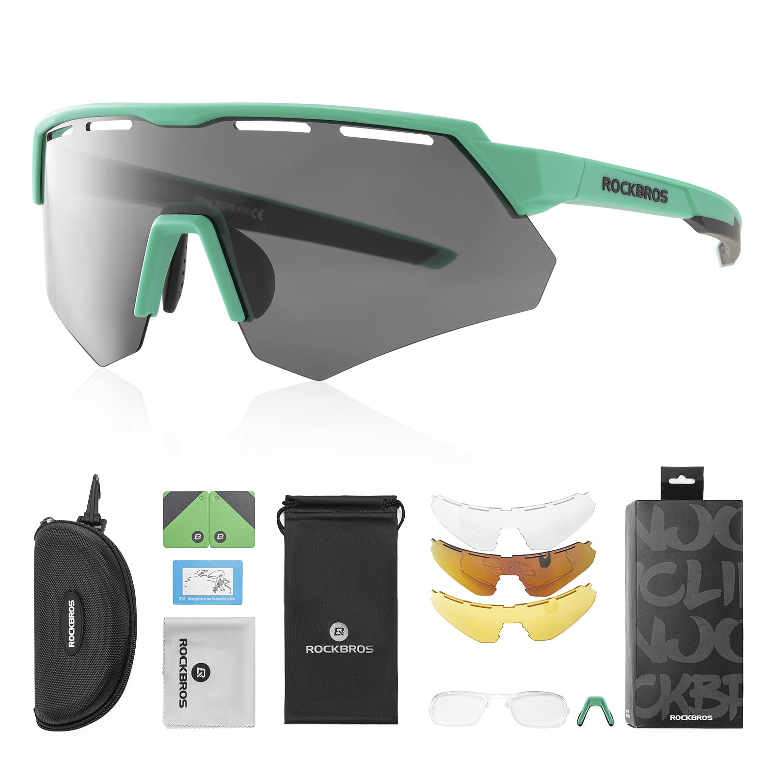 ROCKBROS Gafas de Ciclismo con 4 Lentes Intercambiables para Hombre Mujer, Gafas Polarizadas Montura TR90, Gafas de Sol Deportivas para Bicicleta MTB Running Pesca Deportes