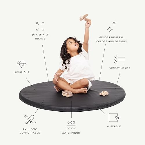 Miniatura 2 de Gathre Tapetes de juego para bebé para piso, tapete acolchado circular para gatear, hecho de cuero vegano resistente al agua de alta calidad,