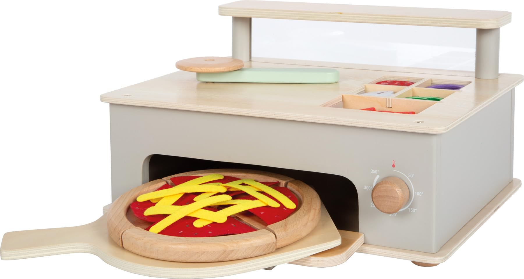 small Foot Pizzeria-Set aus Holz, multifunktionaler Pizzaofen mit umfangreichem Zubehör, hochwertiges Rollenspielset, für Kinder ab 3 Jahren, 12696, Holzfarben