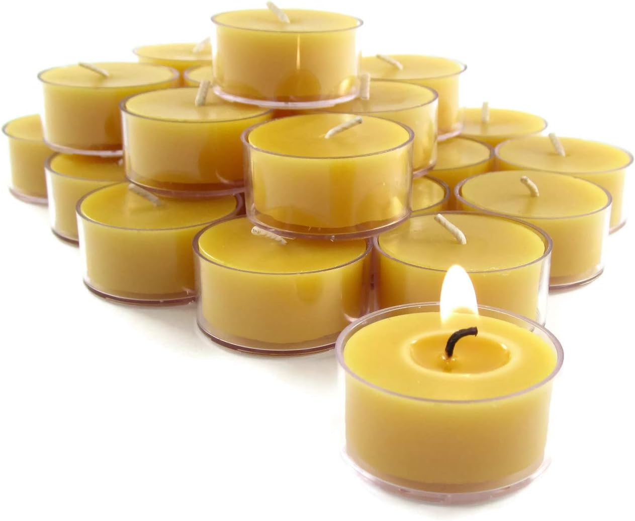 24 Hand Poured Beeswax Tea-Light Candles in Natural - Plastic Cups & Cotton Wicks - 100% Beeswax Candles by Toadily Handmade Beeswax Candles - Made in The USA