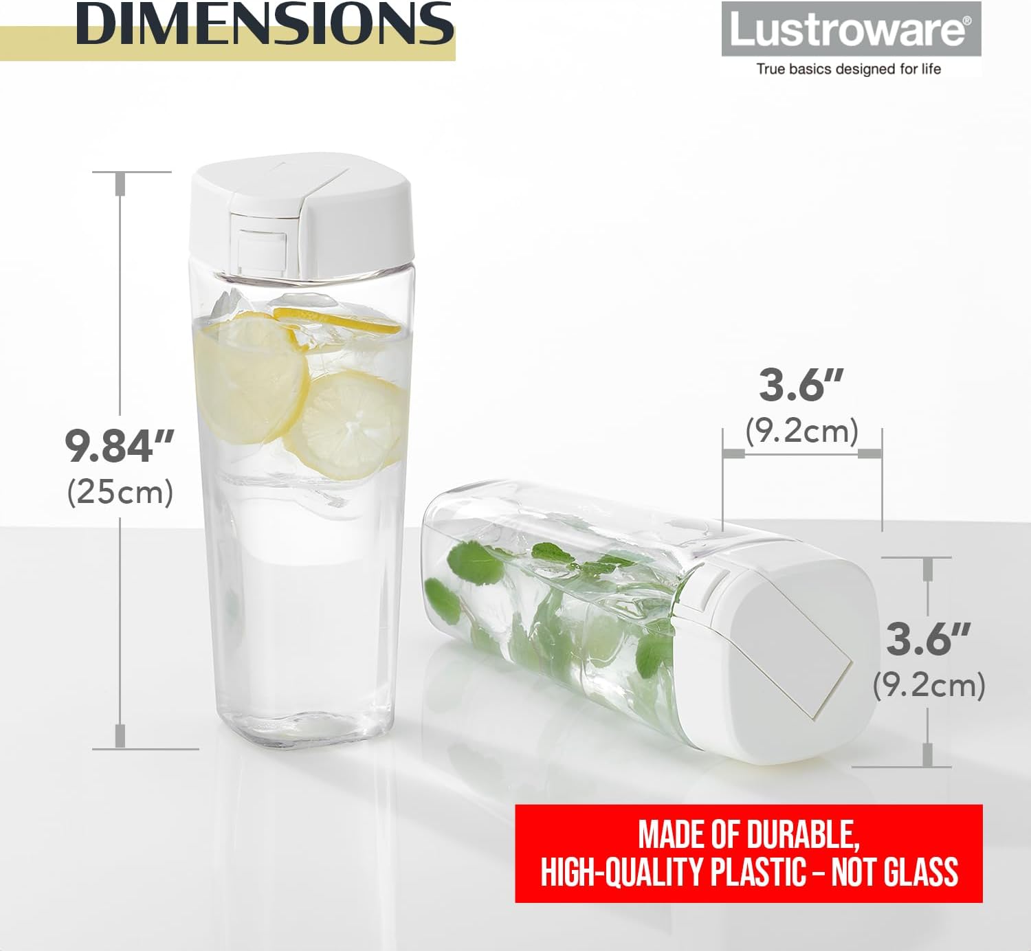 Lustroware QuickFlip Slim Airtight Pitcher - 1.2L (40oz), Heat Resistant, BPA-Free SAN Plastic, Easy Pour, Space-Saving, Made in Japan - White - Image 3