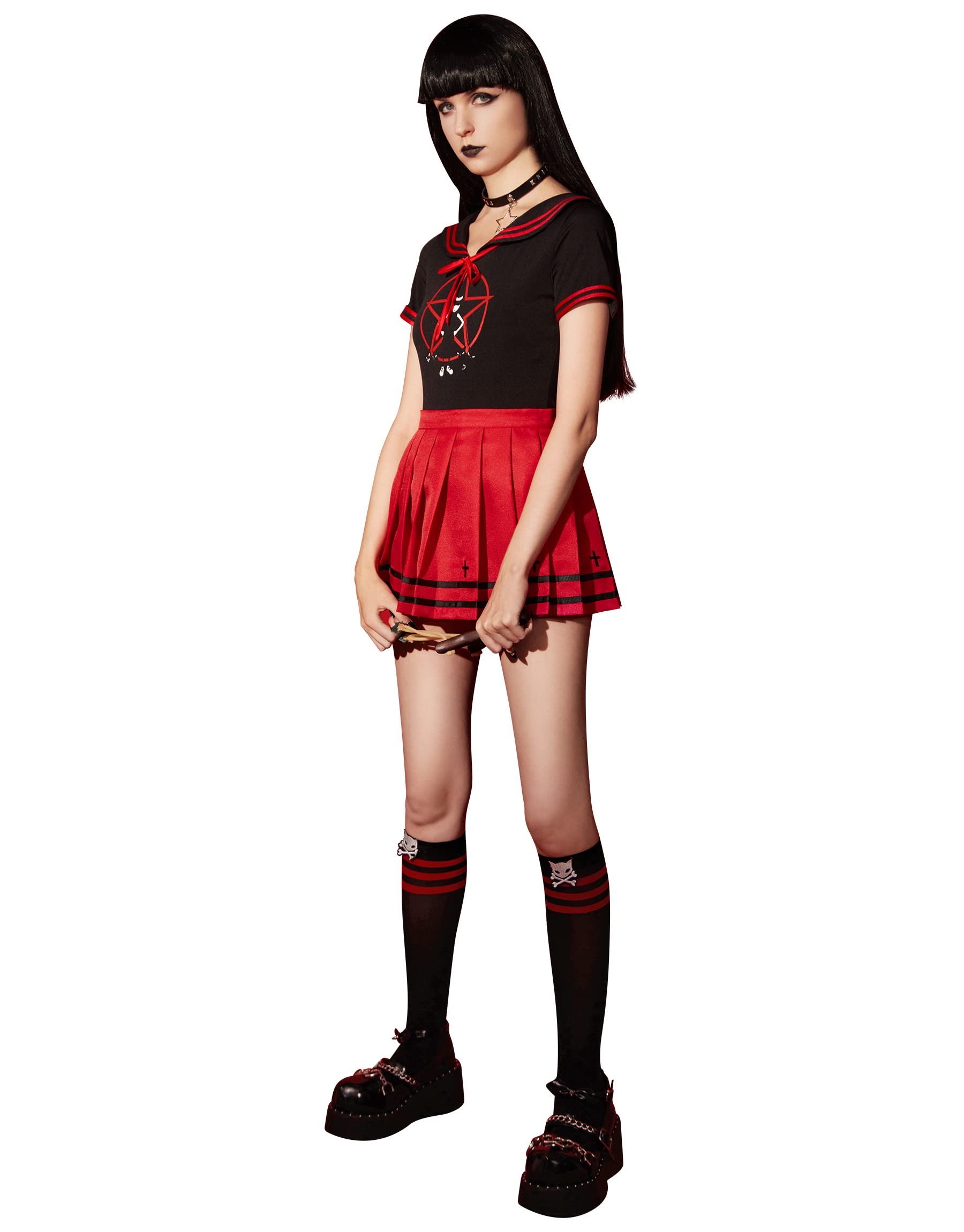 Emily the Strange Girls JK Sailor Uniform Halloween Cosplay Costume with Stockings