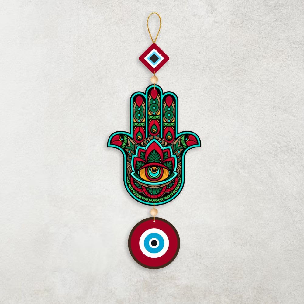 Nupur Studios “Hamsa Hand Evil Eye Red” Hanging for Home decor/positive energy/Hamsa Hand/Handcrafted Item/Wall Art/Decor/House Decor/Offices/Decoration/Good Luck Charm/Prosperity