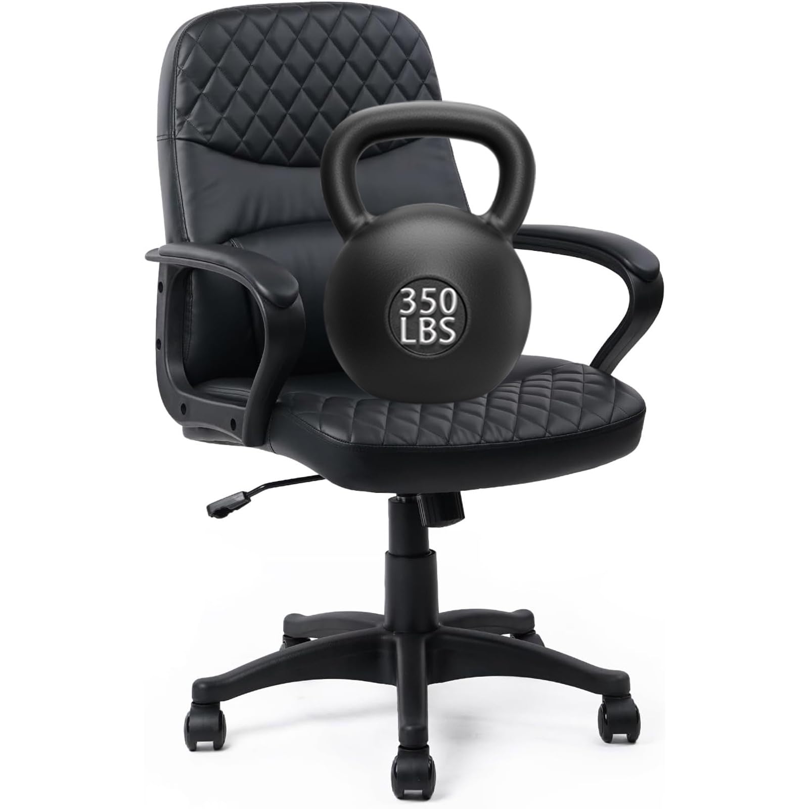 CLATINA Office Chair - Mid Back Leather Computer Desk Chairs with Wheels, Ergonomic Executive Swivel Stool with Lumbar Support, Armrest for Home