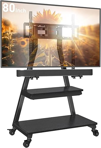 Miniatura 9 de Perlegear Soporte de TV móvil con soporte para barra de sonido, soporte de TV de suelo rodante con ruedas para televisores de 43 a 80 pulgadas de