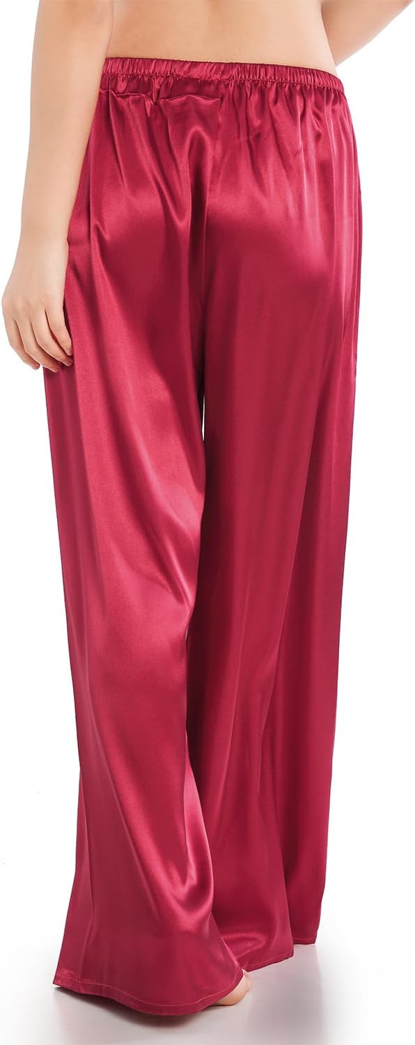 Wantschun Womens Wide Leg Pajama Pants Satin Silk Casual Loose Elastic Waist Lounge Pants Pj Bottoms - Image 5