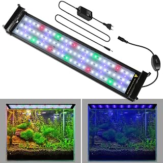 LED Aquarium Beleuchtung 18W Vollspektrum mit Timer, 2-Kanal Dimmbar RGB Aquarium Licht Weiß Blau Rot Grün, Ausziehbare Halterung 45-70 cm für Süßwasser Aquarien