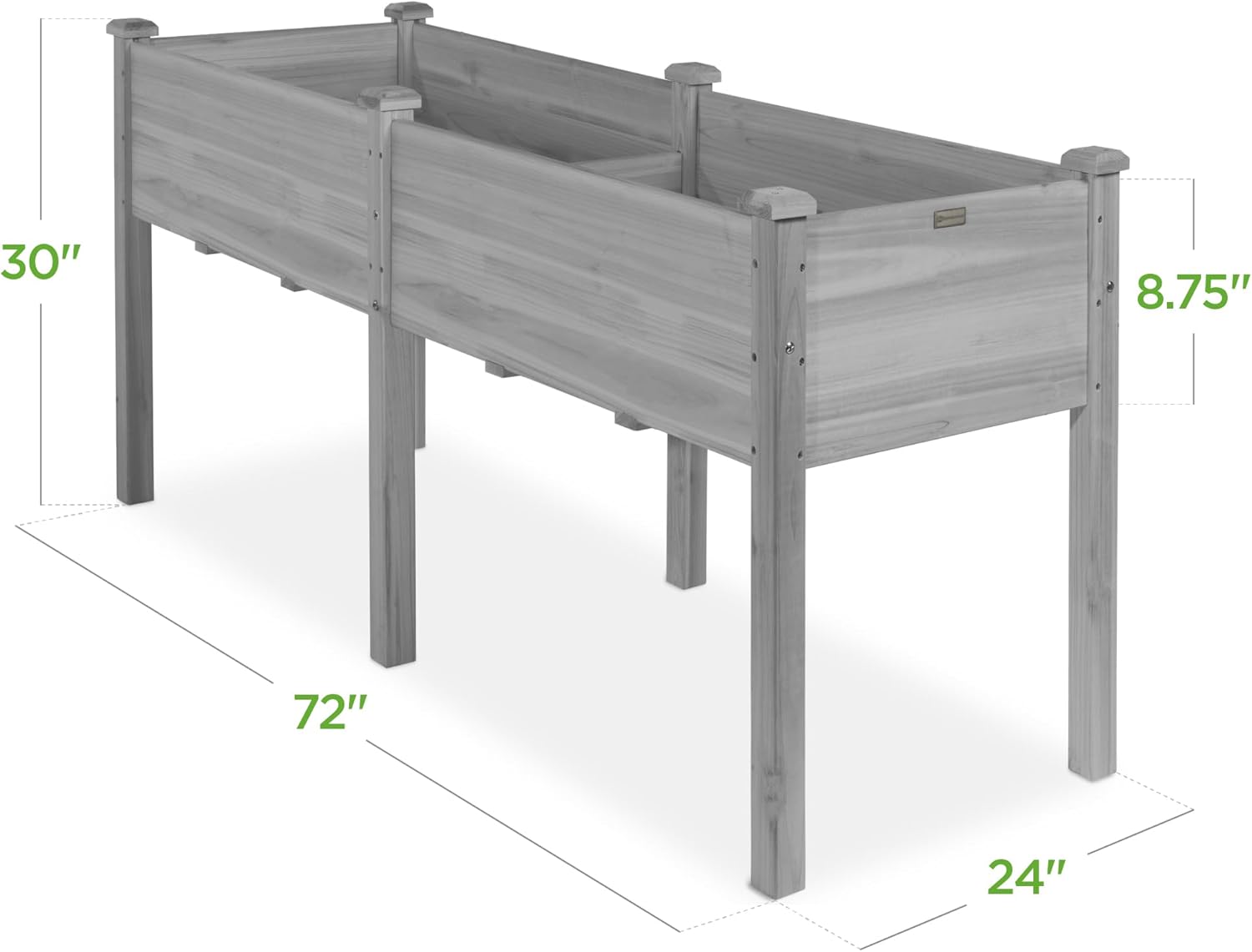 Best Choice Products 72x24x30in Raised Garden Bed, Elevated Wood Planter Box Stand for Backyard, Patio, Balcony w/Divider Panel, 6 Legs, 300lb Capacity - Gray 72x23x30in Gray