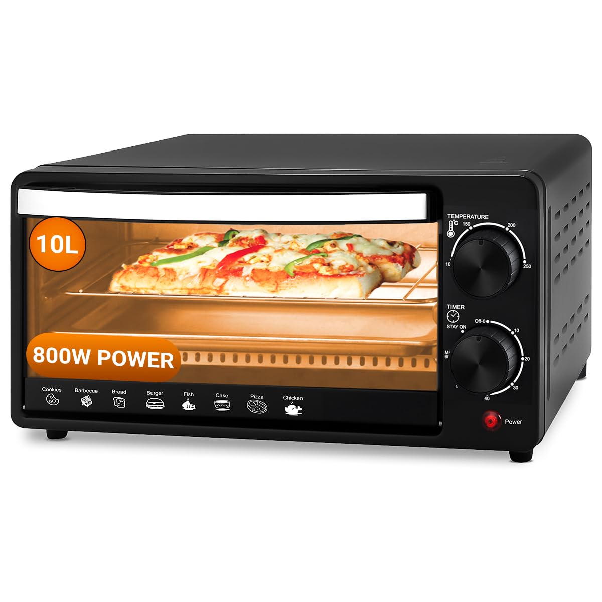 Inalsa Oven MasterChef 10BK OTG (10Liters) with Temperature Selection 800 W, Powder Coated Finish, Includes Baking Pan, SS Grill Tray, Hand Glove (Black, Silver) 800 watts