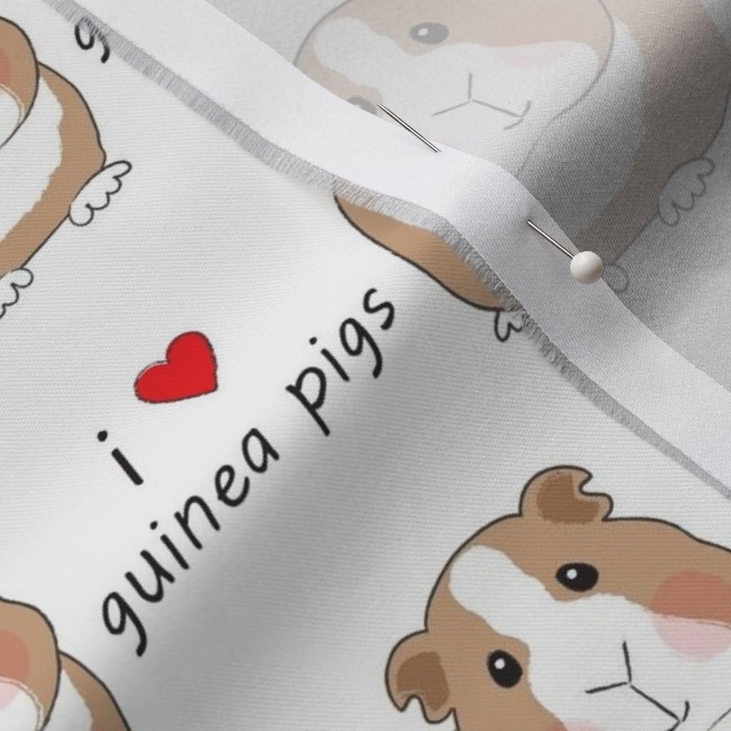 Spoonflower Fabric - Love Guinea Pigs Brown Cute Pig Animal Adorable Red Heart Pets Printed on Organic Cotton Sateen Fabric by The Yard - Sewing Quilting Apparel Home Decor