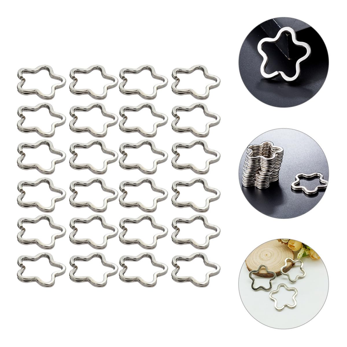 SOLUSTRE Anelli Portachiavi Accessori Multiuso a Forma di Fiore 80 in Metallo Argento per Creazione Portachiavi per Collari Cane e Chiavi